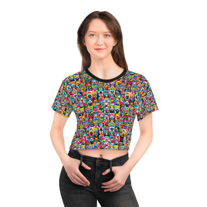 Neon Pop Playful Pop Culture Mashup Crop Tee - 8404 Design-60