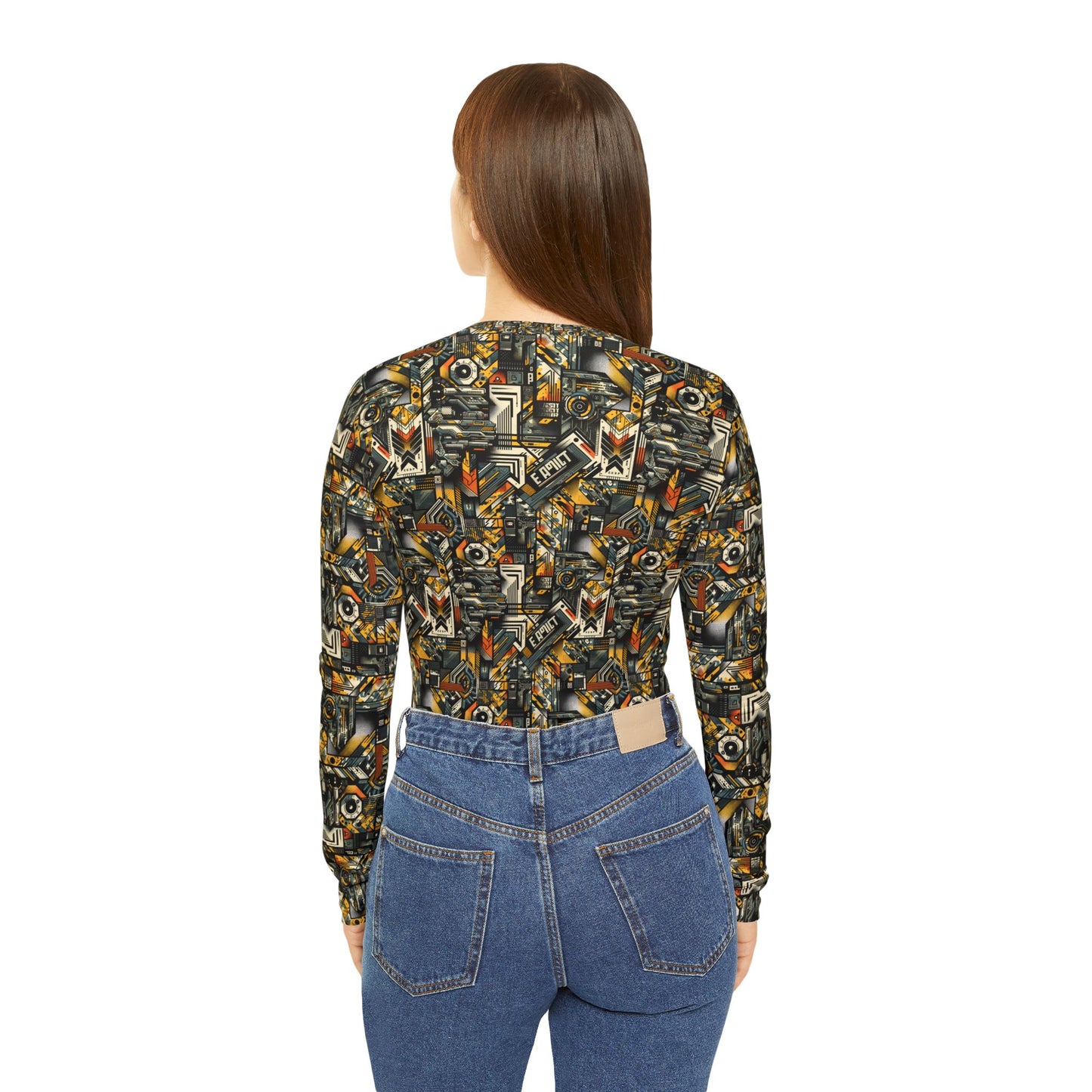 Digital Punk Futuristic Grunge Women's Long Sleeve V-Neck Shirt - 8404 Design-49