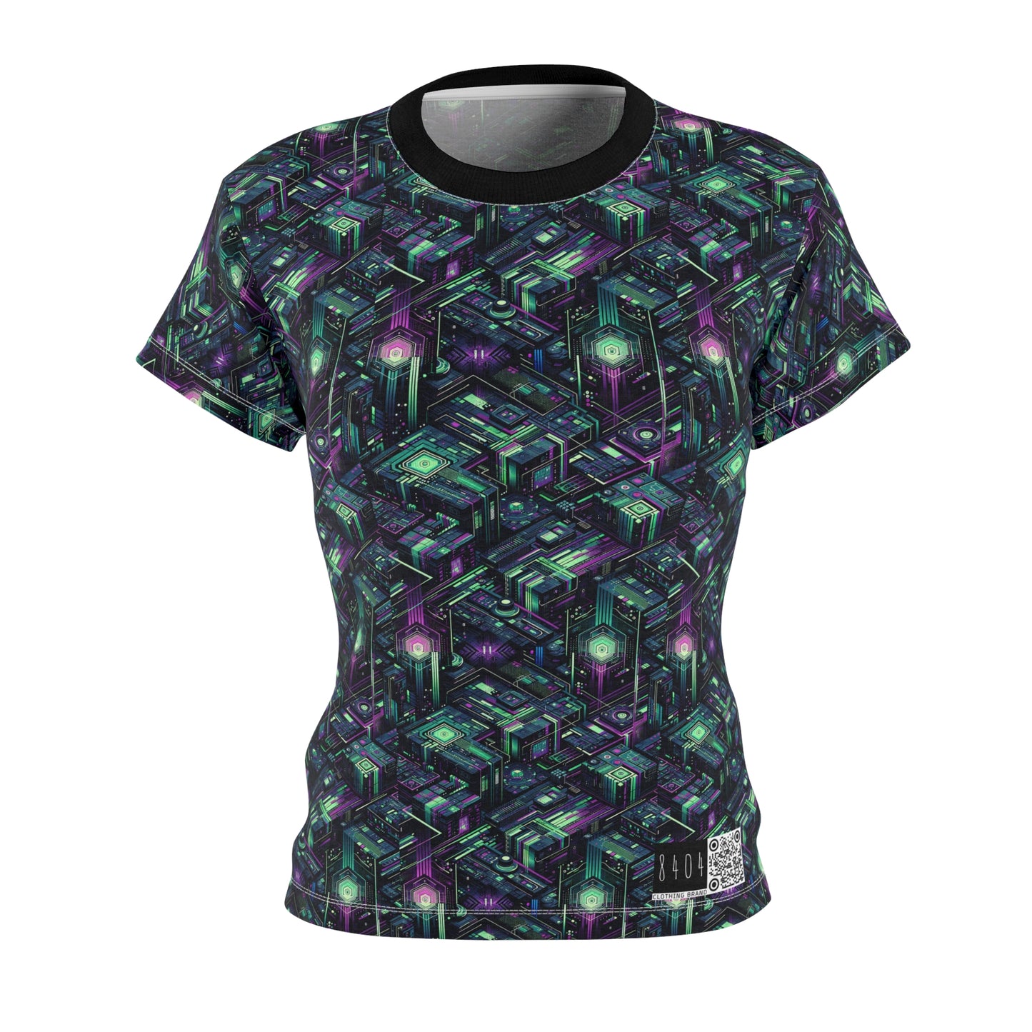 Tech Noir Aesthetics Tech-Forward Urban Dystopia Women's Cut & Sew Tee - 8404 Design-43