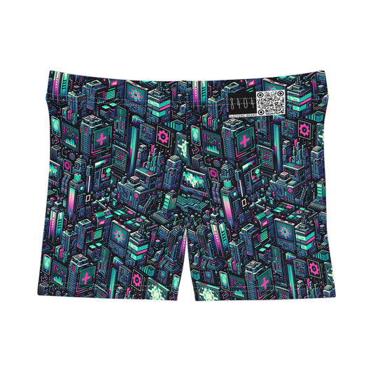 Digital Rebellion Tech-Inspired Streetwear Women's Shorts - 8404 Design-58