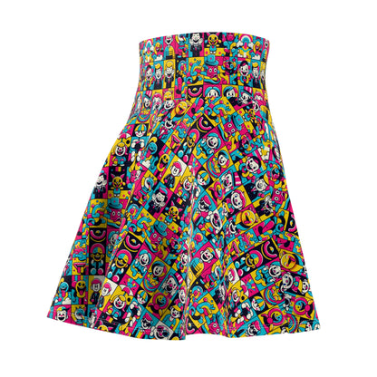 Neon Pop Playful Pop Culture Mashup Women's Skater Skirt - 8404 Design-60