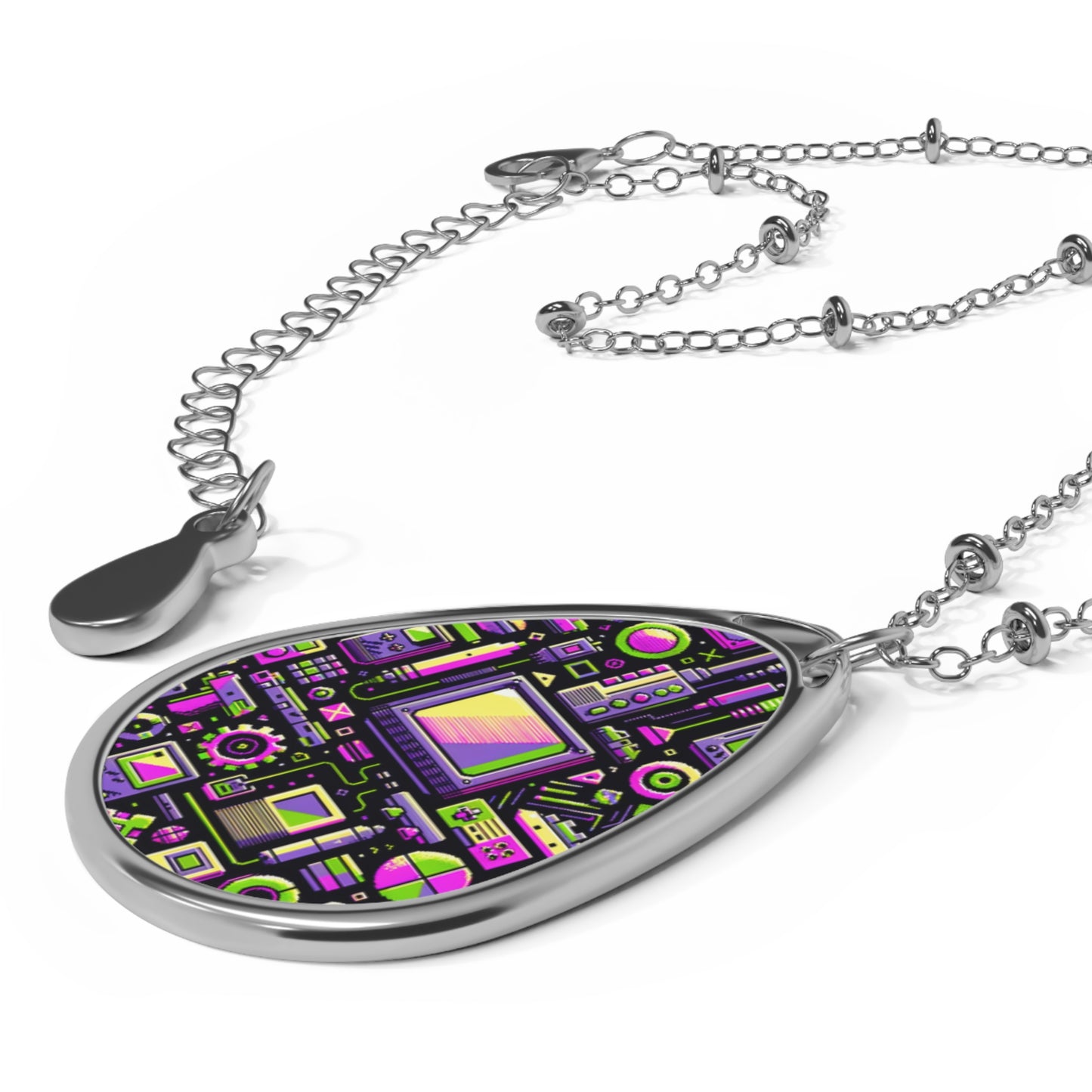 Digital Nostalgia Remix Modern Vintage Fusion Oval Necklace - 8404 Design-67