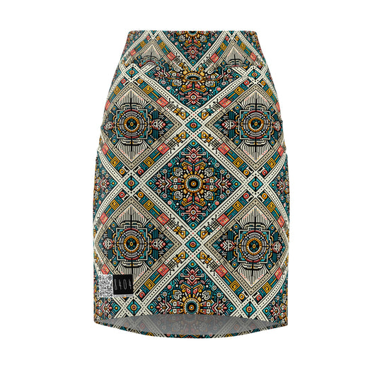 Cultural Fusion Tech Blend of Cultural Heritage With Tech-Inspired Elements Women's Pencil Skirt - 8404 Design-64