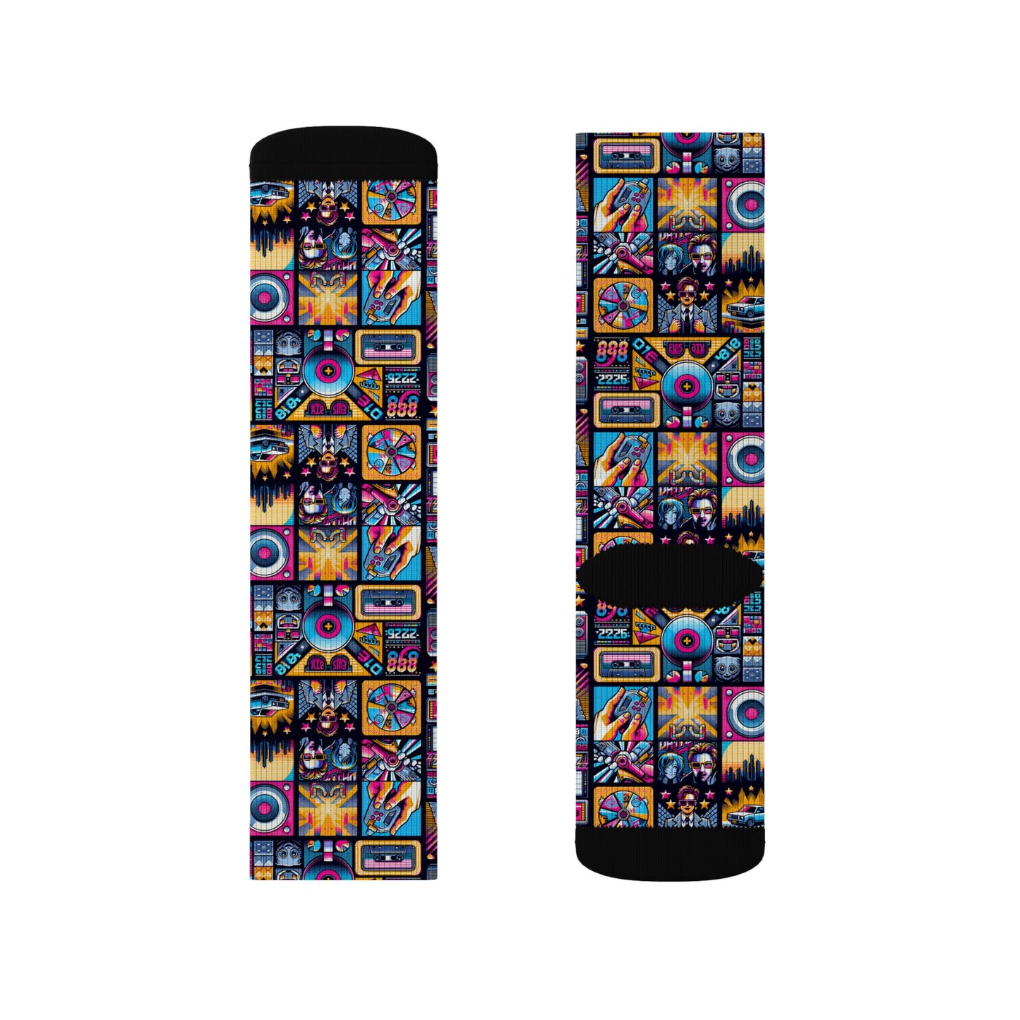 Digital Pop Culture Mashup Maximalist Pop Sublimation Socks - 8404 Design-52