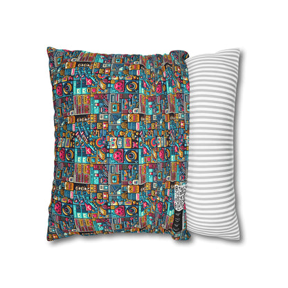 Digital Pop Culture Mashup Maximalist Pop Spun Polyester Square Pillowcase - 8404 Design-47