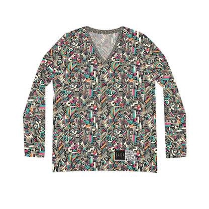 Digital Street Art Urban Street Style Women's Long Sleeve V-neck Shirt - 8404 Design-74