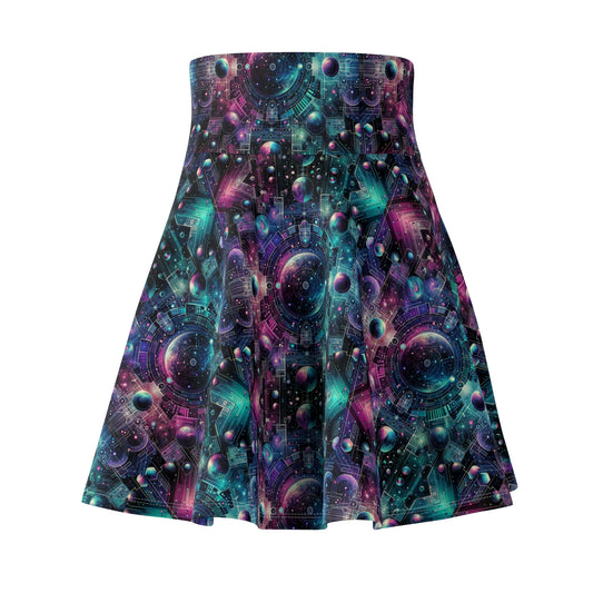 Galactic Hues Tech-Forward Cosmic Fusion Women's Skater Skirt - 8404 Design-59