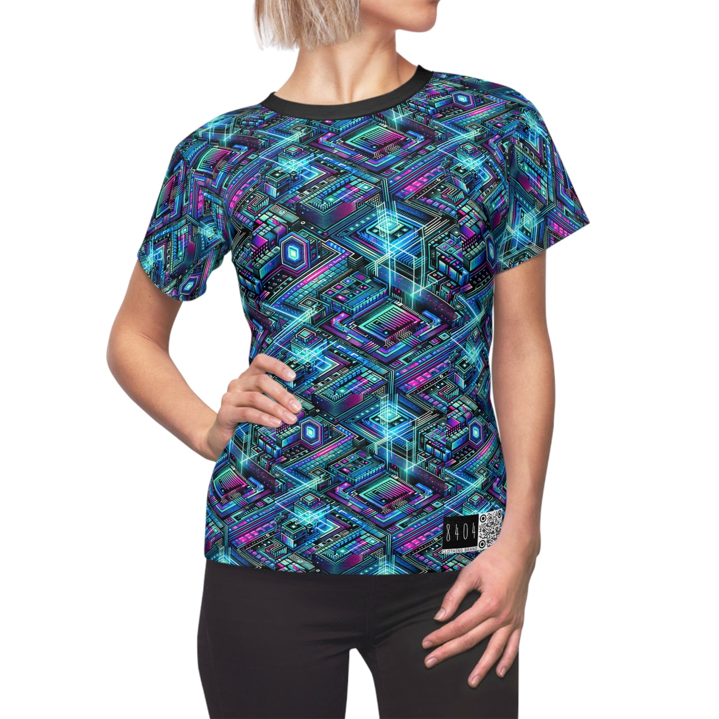 Digital Dreamland Futuristic Tech Aesthetic Women's Cut & Sew Tee - 8404 Design-42