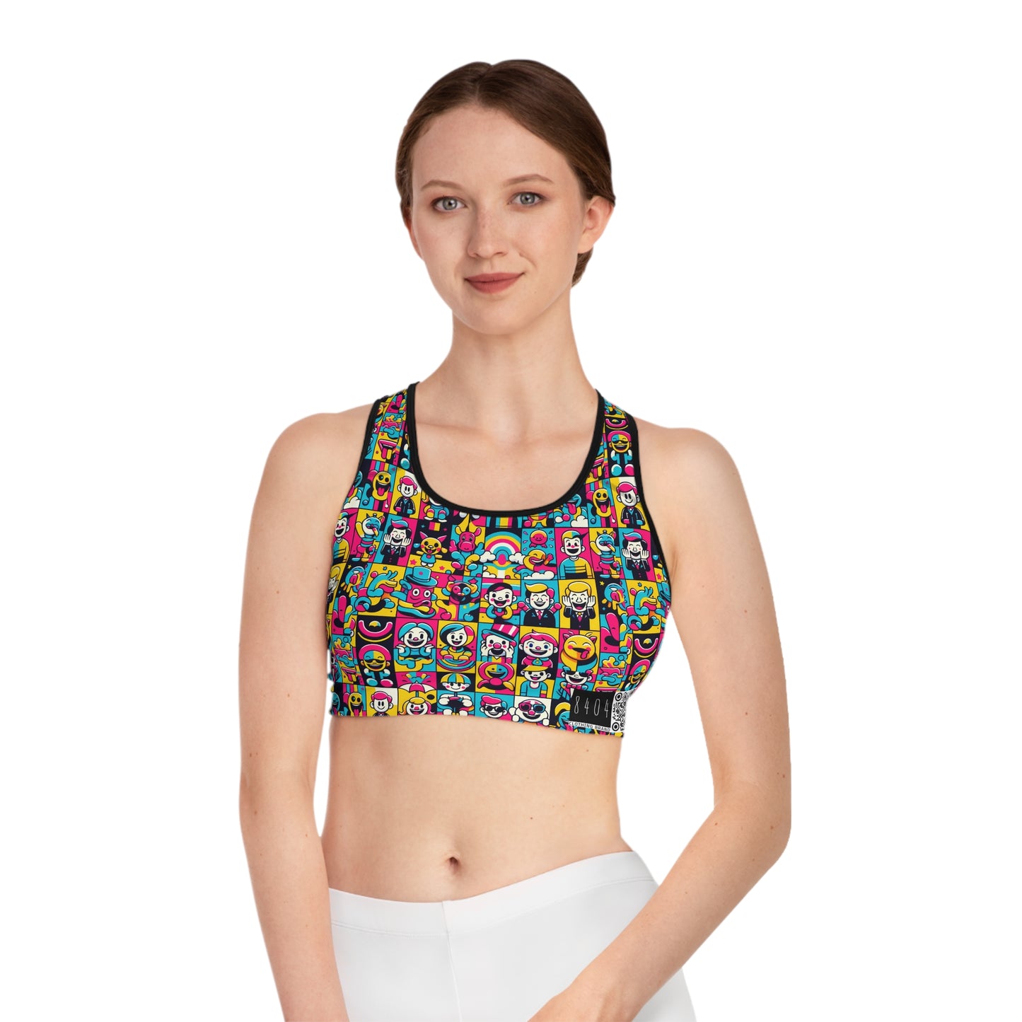 Neon Pop Playful Pop Culture Mashup Sports Bra - 8404 Design-60