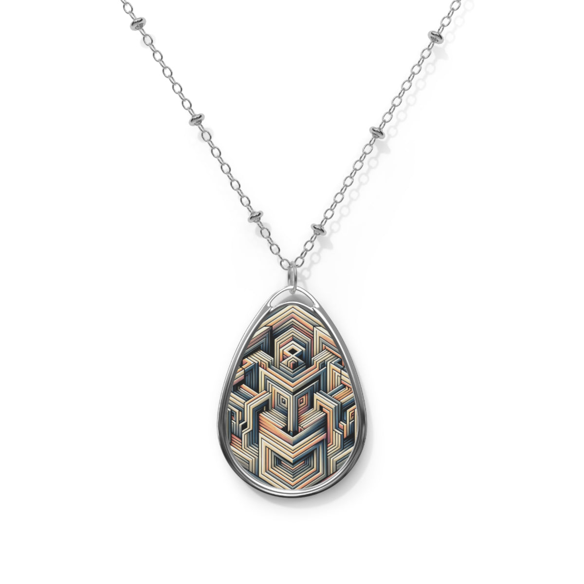 Tech Illusion Graphics Futuristic Artistry Oval Necklace - 8404 Design-52