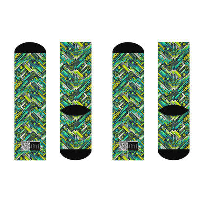 Tech-Infused Neon Tech-Forward Streetwear Cushioned Crew Socks - 8404 Design-52