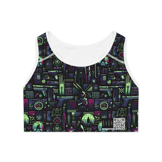 Tech Noir Futuristic Cyberpunk Sports Bra - 8404 Design-63