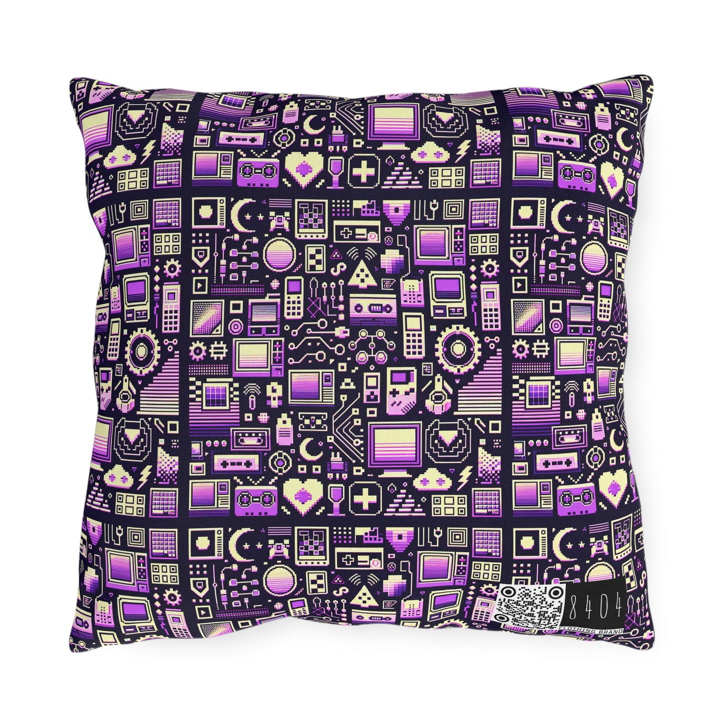 Digital Nostalgia Remix Modern Vintage Fusion Outdoor Pillow - 8404 Design-54
