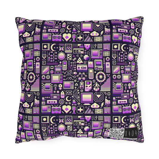 Digital Nostalgia Remix Modern Vintage Fusion Outdoor Pillow - 8404 Design-54