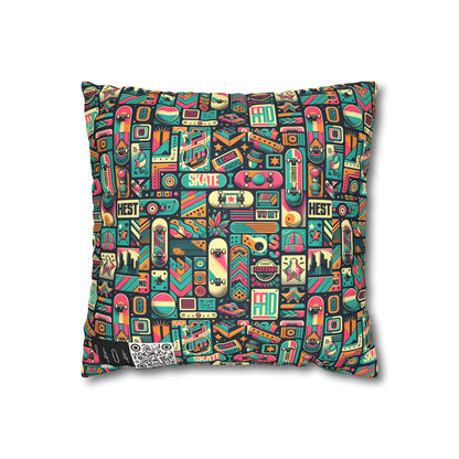 Skate Culture Revival Urban Retro Cool Faux Suede Square Pillowcase - 8404 Design-61