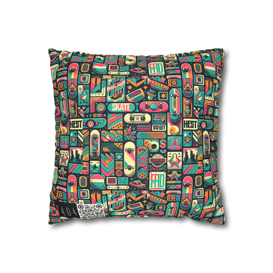 Skate Culture Revival Urban Retro Cool Faux Suede Square Pillowcase - 8404 Design-61