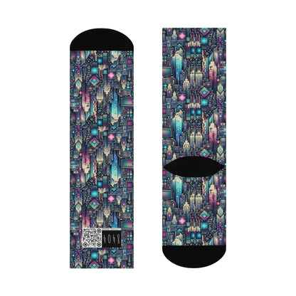 Digital Renaissance Tech-Forward Maximalism Cushioned Crew Socks - 8404 Design-56