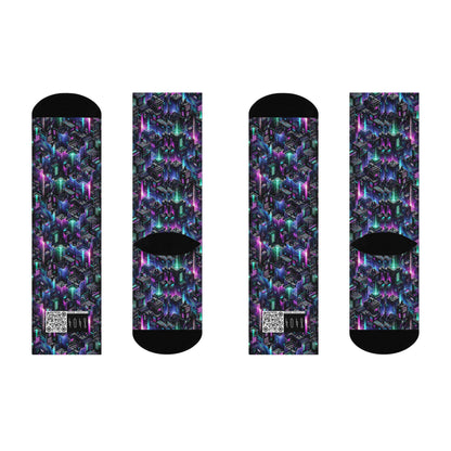 Tech Noir Graphics Futuristic Tech Aesthetics Cushioned Crew Socks - 8404 Design-55