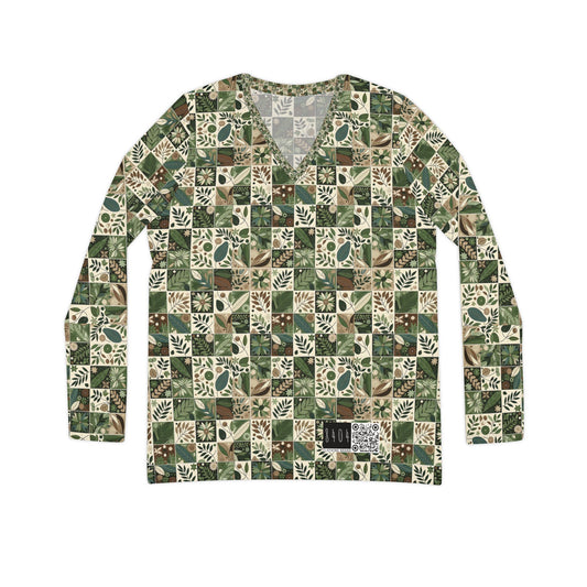 Streetwear Sustainability Environmentally Conscious Streetwear with a Natural Aesthetic Women's Long Sleeve V-neck Shirt - 8404 Design-57