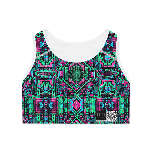 Digital Glitch Vibes Tech-Inspired Streetwear Sports Bra - 8404 Design-71