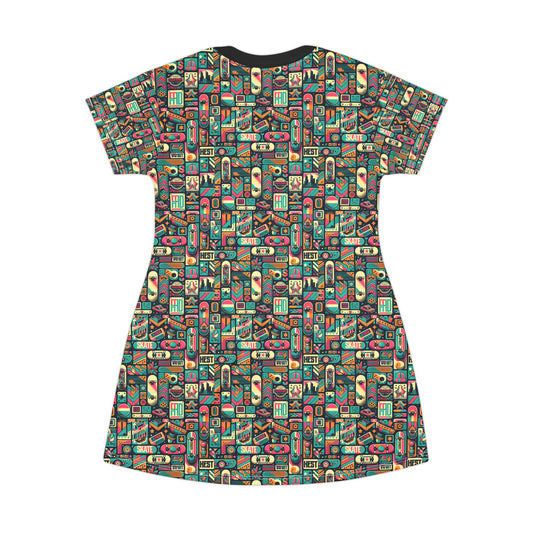 Skate Culture Revival Urban Retro Cool T-Shirt Dress - 8404 Design-61