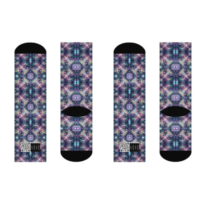 Iridescent Tech Fusion Tech-Forward Streetwear Cushioned Crew Socks - 8404 Design-61