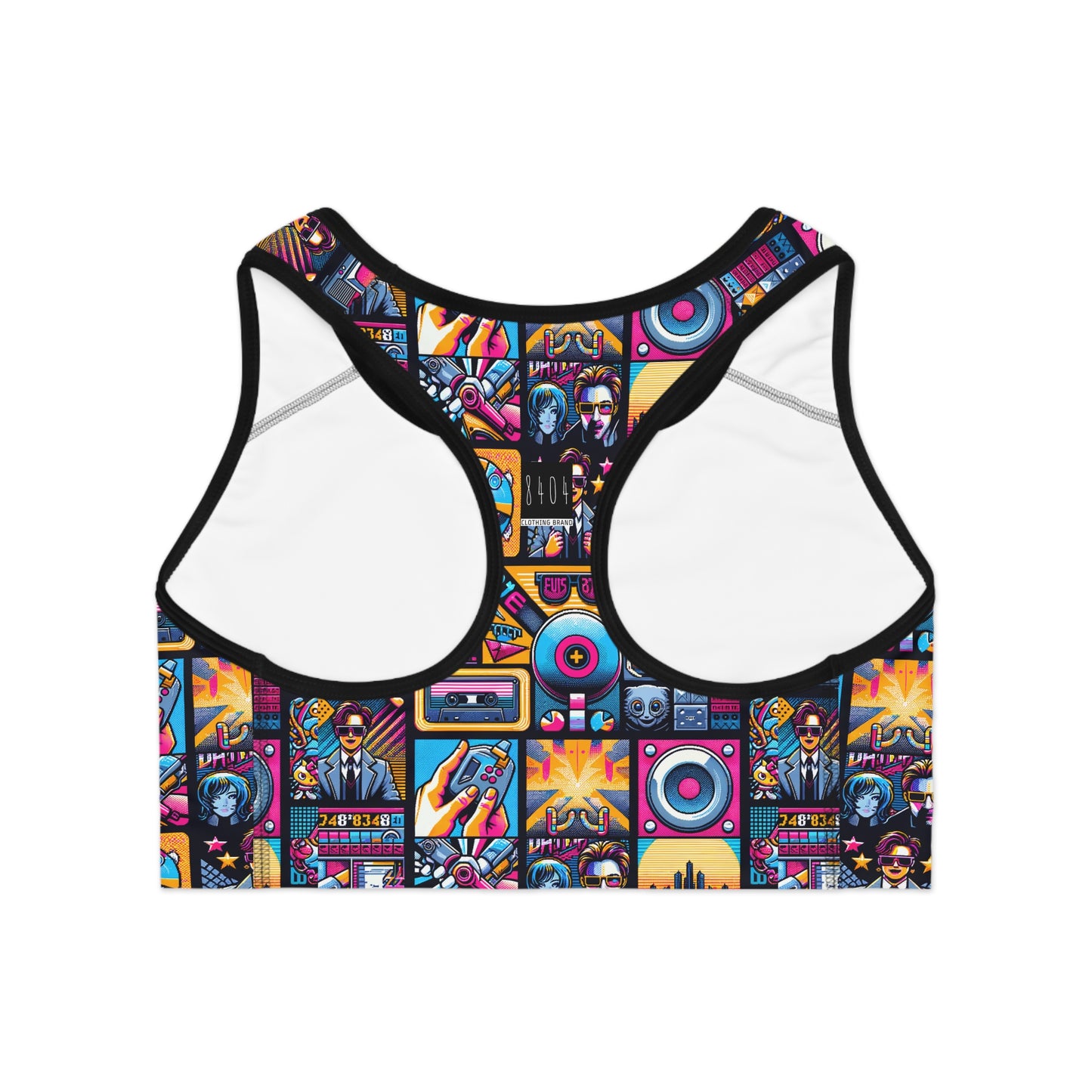 Digital Pop Culture Mashup Maximalist Pop Sports Bra - 8404 Design-52