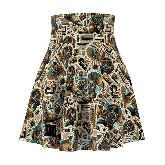 Digital Cowboy Chic Tech-Infused Western Fusion Women's Skater Skirt - 8404 Design-45