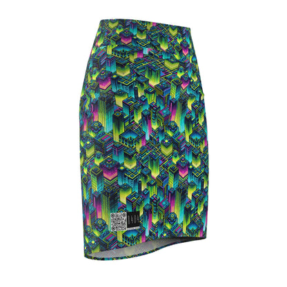 Tech-Infused Neon Tech-Forward Streetwear Women's Pencil Skirt - 8404 Design-65