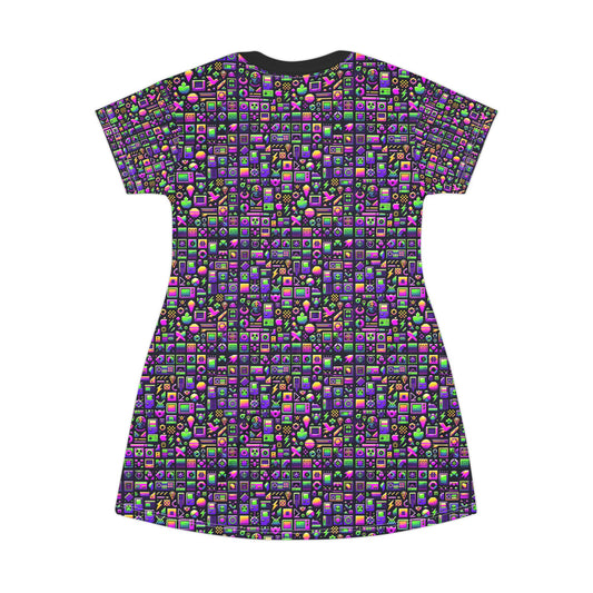 Digital Nostalgia Remix Modern Vintage Fusion T-Shirt Dress - 8404 Design-49