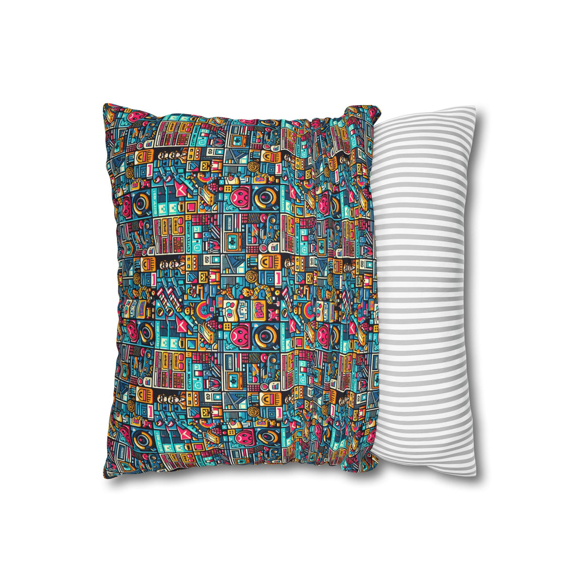 Digital Pop Culture Mashup Maximalist Pop Spun Polyester Square Pillowcase - 8404 Design-47
