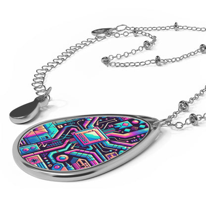 Digital Nostalgia Modern Retro Fusion Oval Necklace - 8404 Design-70