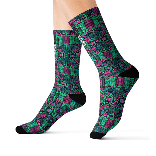 Digital Glitch Vibes Tech-Inspired Streetwear Sublimation Socks - 8404 Design-71