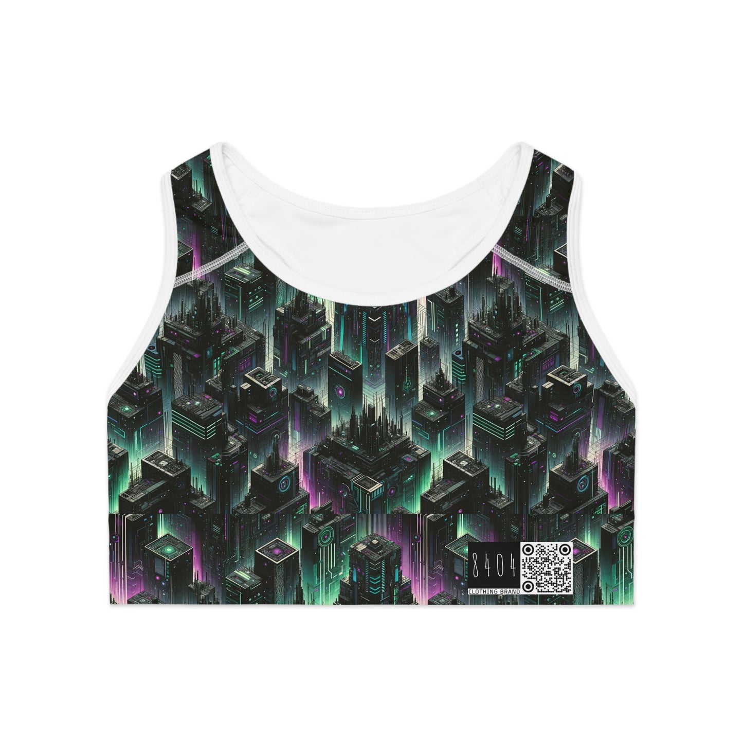 Tech Noir Aesthetics Tech-Forward Urban Dystopia Sports Bra - 8404 Design-44