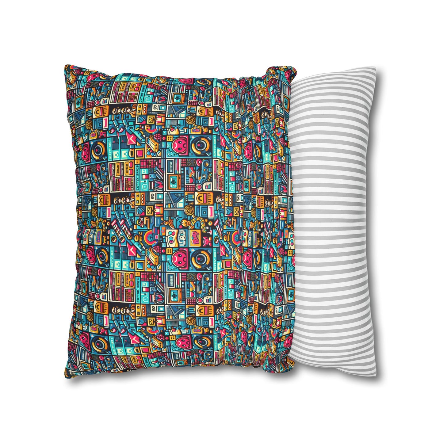 Digital Pop Culture Mashup Maximalist Pop Faux Suede Square Pillowcase - 8404 Design-47