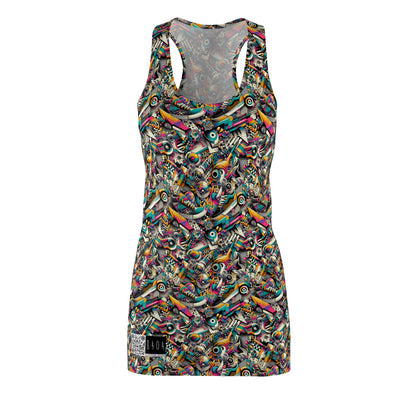 Urban Graffiti Fusion Eclectic Street Art Meets Modern Tech Culture Women's Cut & Sew Racerback Dress - 8404 Design-55