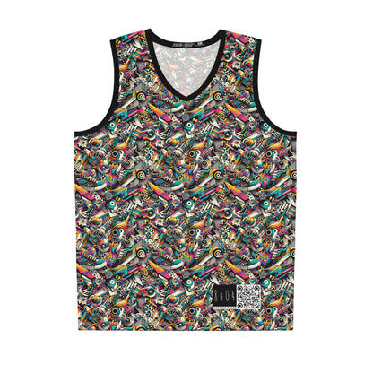 Urban Graffiti Fusion Eclectic Street Art Meets Modern Tech Culture Basketball Jersey - 8404 Design-55