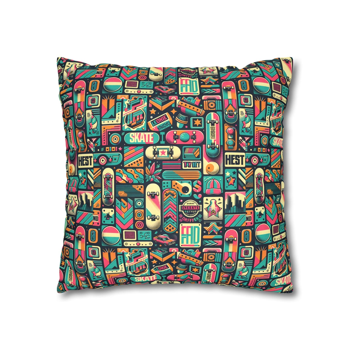 Skate Culture Revival Urban Retro Cool Faux Suede Square Pillowcase - 8404 Design-61