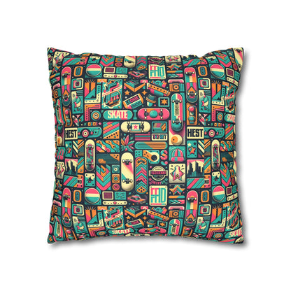 Skate Culture Revival Urban Retro Cool Faux Suede Square Pillowcase - 8404 Design-61
