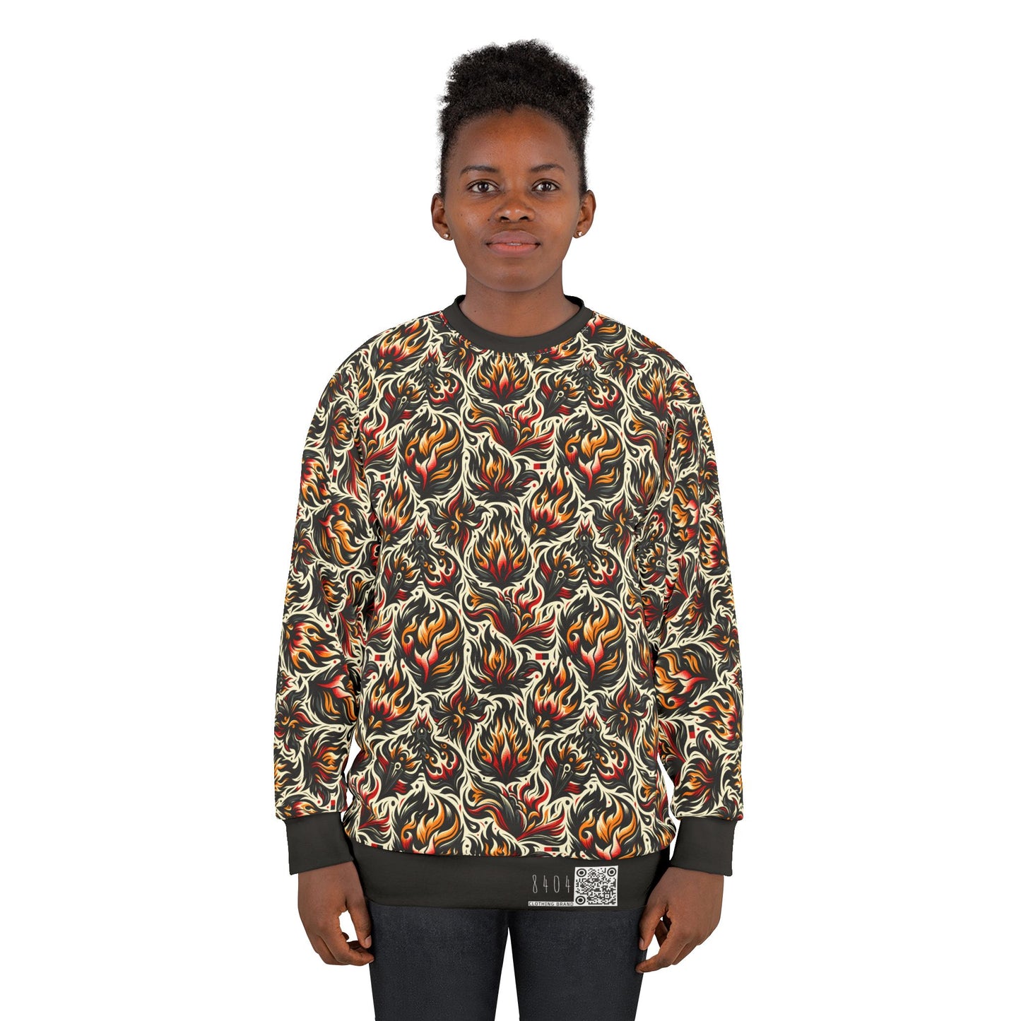 Fire & Flames Bold Streetwear Statement Sweatshirt - 8404 Design-57