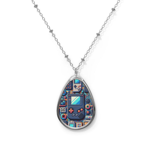 Retro Gaming Revival Nostalgic Tech Oval Necklace - 8404 Design-60