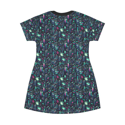 Digital Rebellion Tech-Inspired Streetwear T-Shirt Dress - 8404 Design-58