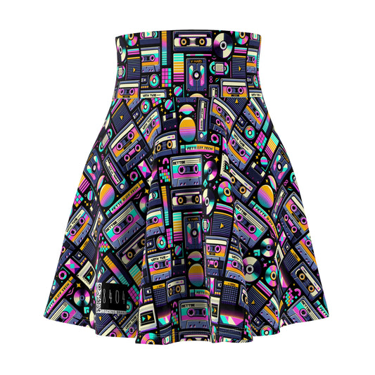 Digital Nostalgia Tech-Inspired Retro Fusion Women's Skater Skirt - 8404 Design-48