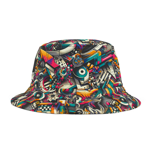 Urban Graffiti Fusion Eclectic Street Art Meets Modern Tech Culture Bucket Hat - 8404 Design-55