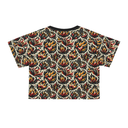 Fire & Flames Bold Streetwear Statement Crop Tee - 8404 Design-57