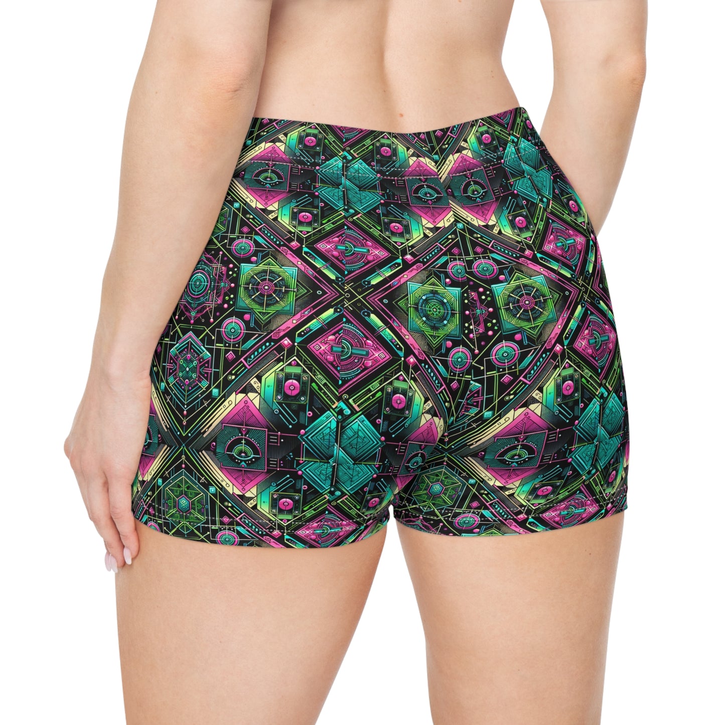Tech-Infused Graphics Tech-Forward Streetwear Women's Shorts - 8404 Design-45