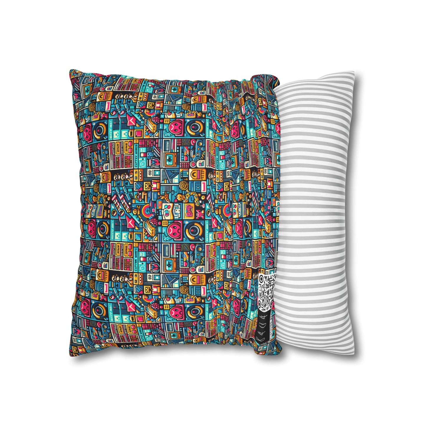 Digital Pop Culture Mashup Maximalist Pop Spun Polyester Square Pillowcase - 8404 Design-47