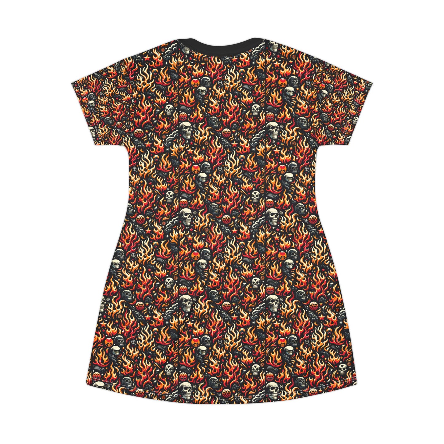 Flame Graphics Maximalist Streetwear T-Shirt Dress - 8404 Design-76