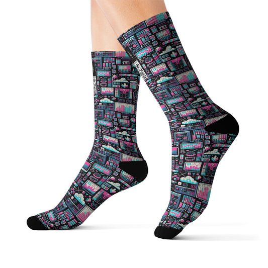 Digital Rebellion Youthful Streetwear with a Rebellious Digital Twist Sublimation Socks - 8404 Design-71