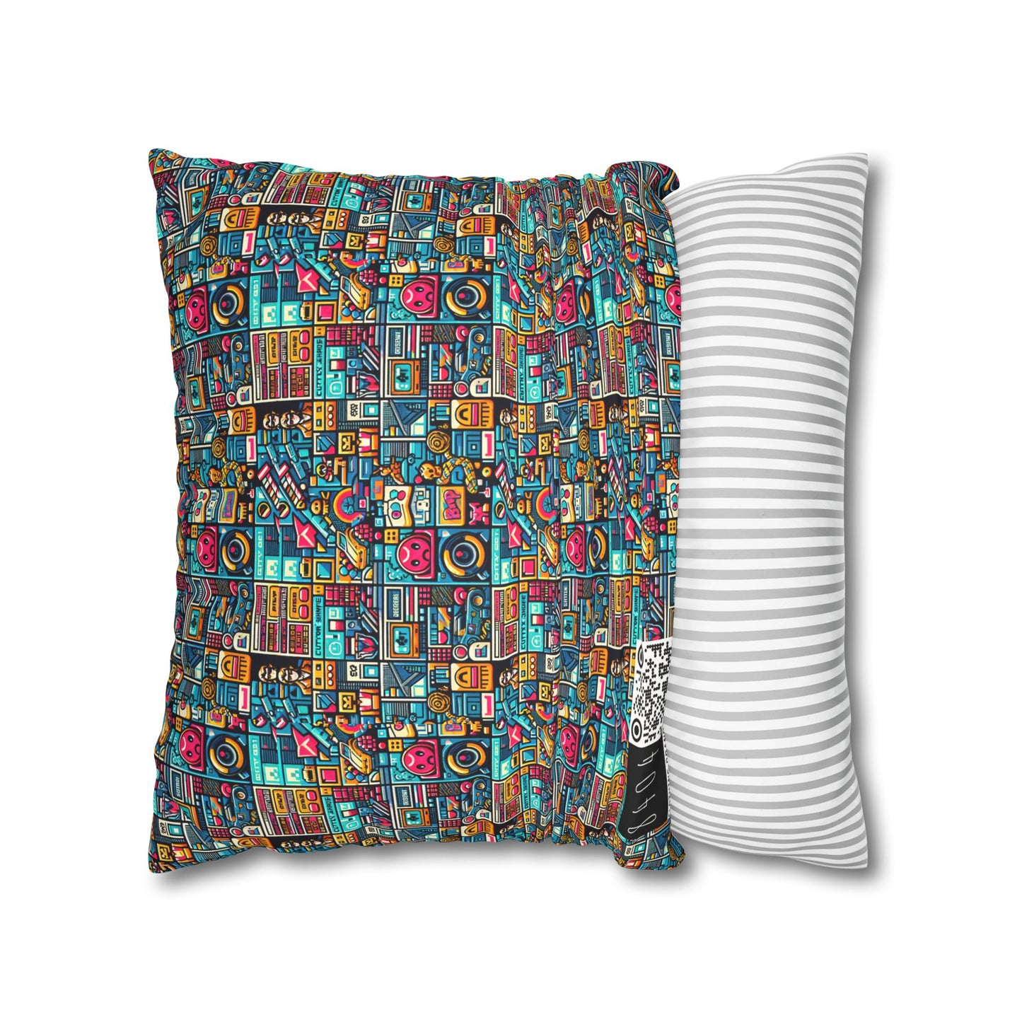 Digital Pop Culture Mashup Maximalist Pop Faux Suede Square Pillowcase - 8404 Design-47